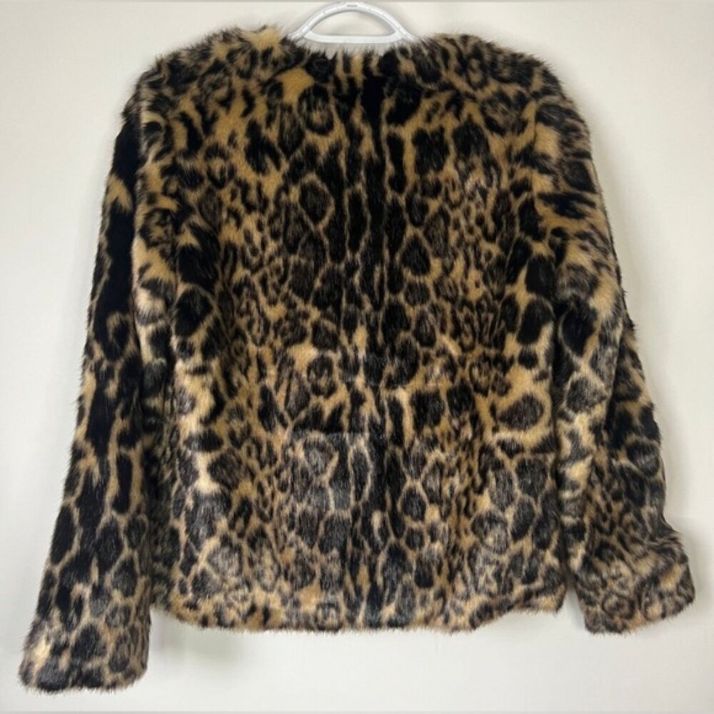NWT KAREN MILLEN Super-Soft Faux Fur Leopard Print Lined Jacket w Pockets Sz 6 - Picture 6 of 16